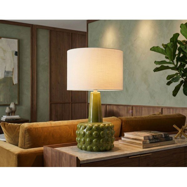 Lampada da tavolo bianca/verde in ceramica con paralume in tessuto (altezza totale 51,5 cm) Gress – Mauro Ferretti-image-1