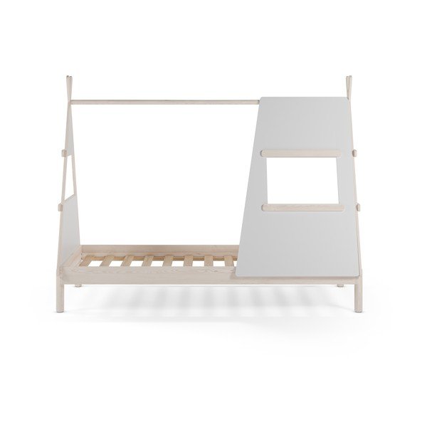 Letto da bambini a forma di casa color crema in pino massiccio con rete inclusa 90x200 cm Enola – Marckeric-image-3