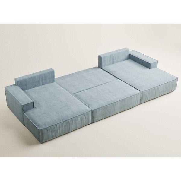 Divano angolare azzurro allungabile/con contenitore (a U) con rivestimento in ciniglia Kyoto – Maison de Rêve-image-3