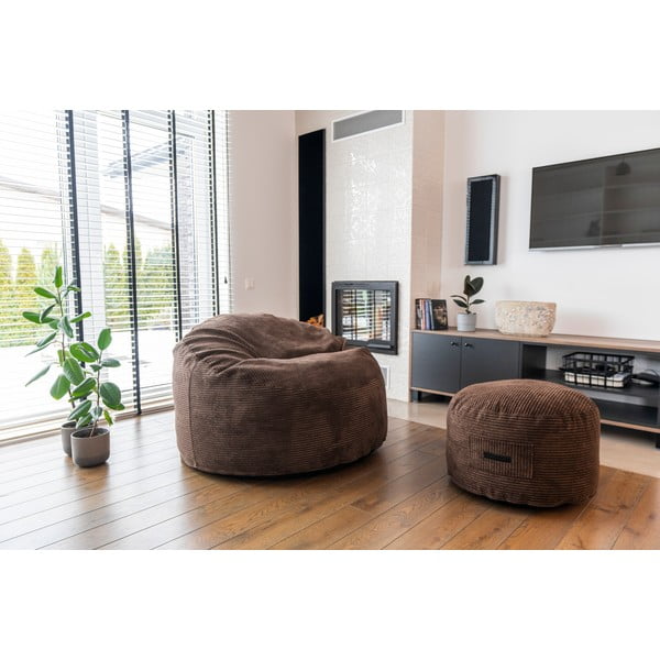 Poggiapiedi marrone scuro con rivestimento in velluto a coste Om 60 – SLOWDOWN-image-1