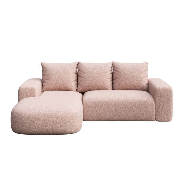 Divano angolare rosa (con penisola a sinistra e chaise lounge) rivestito in bouclé Monce – Rodier