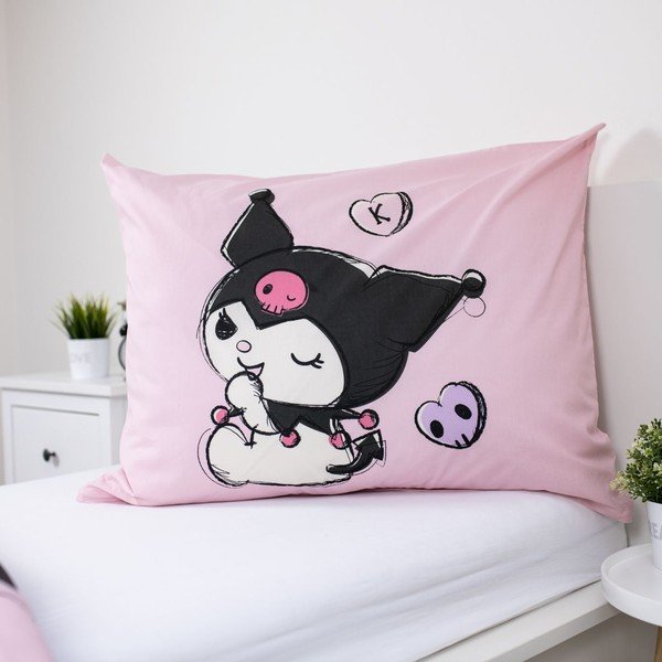 Set copripiumino e federa da bambini rosa in cotone per letto singolo 140x200 cm Hello Kitty "Kuromi" – Jerry Fabrics-image-3