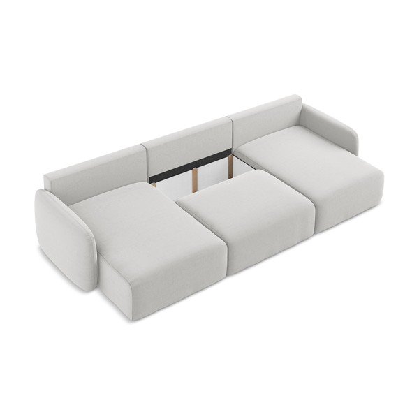 Divano angolare grigio chiaro allungabile/con contenitore (a U) con rivestimento in velluto Kalena – Makamii-image-4