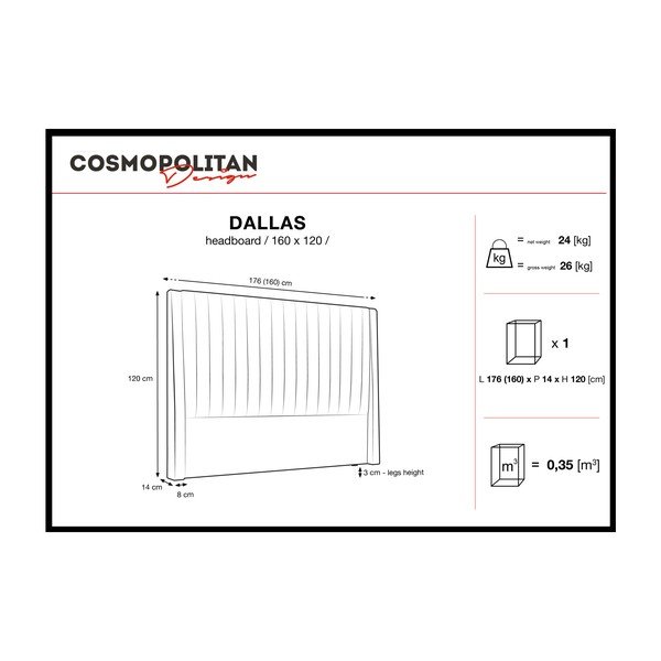 Černé čelo postele Cosmopolitan Design Dallas, 160 x 120 cm-image-4