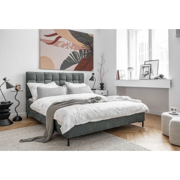 Letto matrimoniale imbottito verde polveroso con rete inclusa 140x200 cm Eve – Miuform-image-3