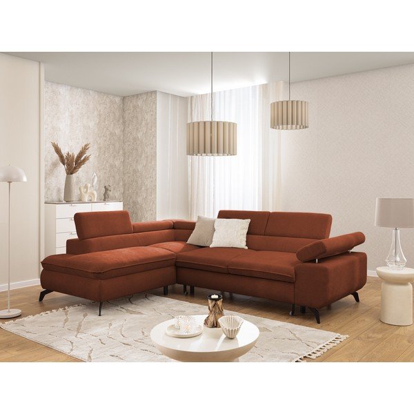 Divano angolare color terracotta (con penisola a sinistra/a L) con rivestimento in ciniglia Marbeya  – Ropez-image-1