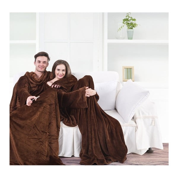 Coperta TV in microfibra marrone, 180 x 150 cm Lazy - DecoKing-image-2