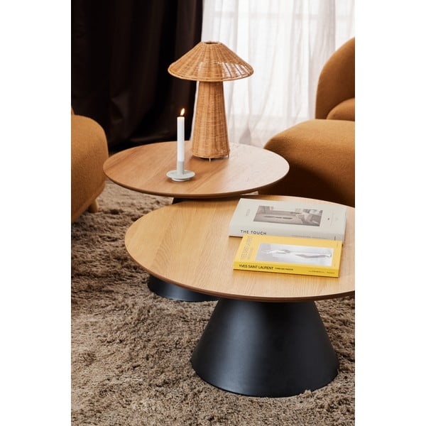 Tavolino rotondo nero e naturale con piano in rovere ø 65 cm Soli - Actona-image-2