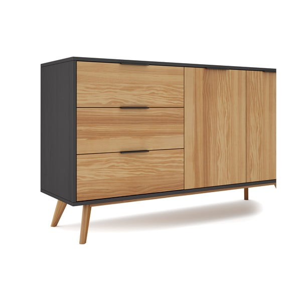 Cassettiera bassa in pino nero/naturale 140x81 cm Lavis - Marckeric-image-4