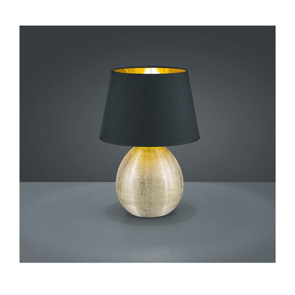 Lampada da tavolo in ceramica nera e tessuto, altezza 35 cm Luxor - Reality-image-1