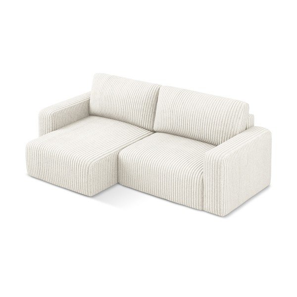 Divano angolare color crema allungabile/con contenitore (con penisola a sinistra/con chaise lounge) con rivestimento in velluto a coste Kona – Makamii-image-3