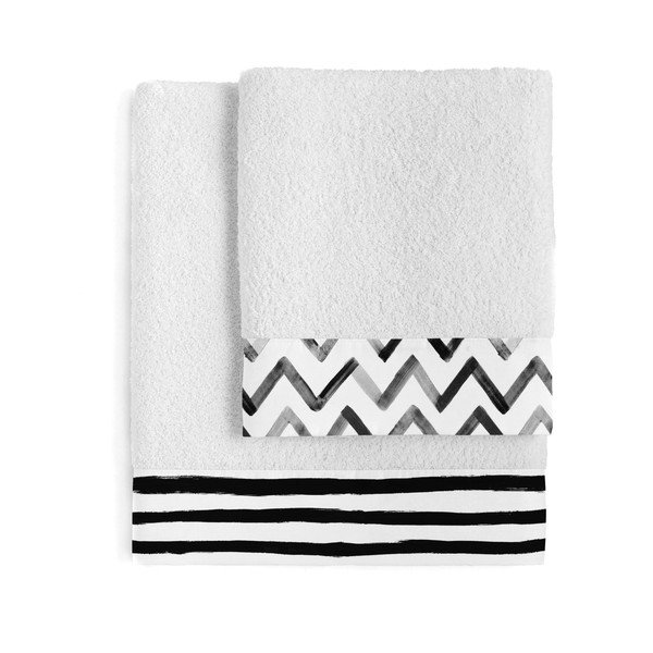 Set di 2 asciugamani in cotone a righe Stripes Juego - Blanc