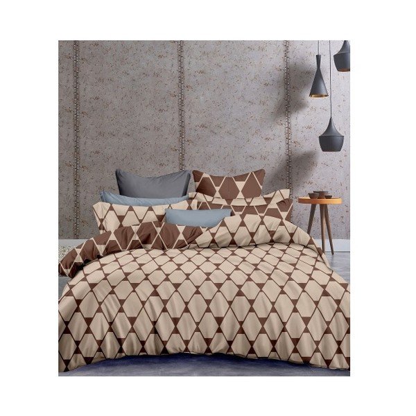 Lenzuolo singolo in microfibra reversibile beige-marrone Hypnosis Rhombuses, 220 x 155 cm - DecoKing