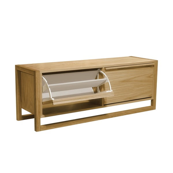 Scarpiera color naturale trama in rovere con spazio contenitivo e panca NewEst - Woodman-image-2