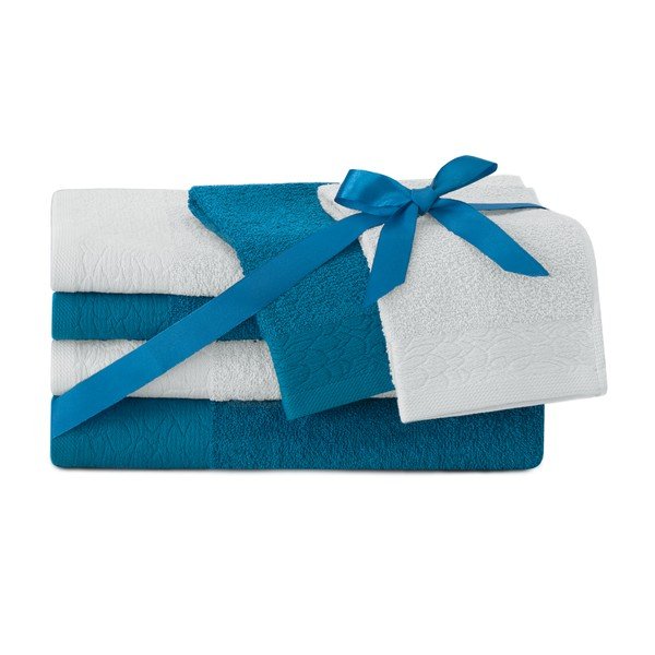 Set di asciugamani per viso e corpo tipo terry blu/grigi in cotone 6 pz Flos – Restilo-image-1