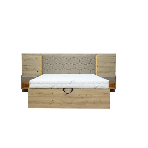 Letto matrimoniale imbottito/in truciolato grigio tortora con contenitore con rete inclusa 160x200 cm Palmeraie – Bobochic Paris