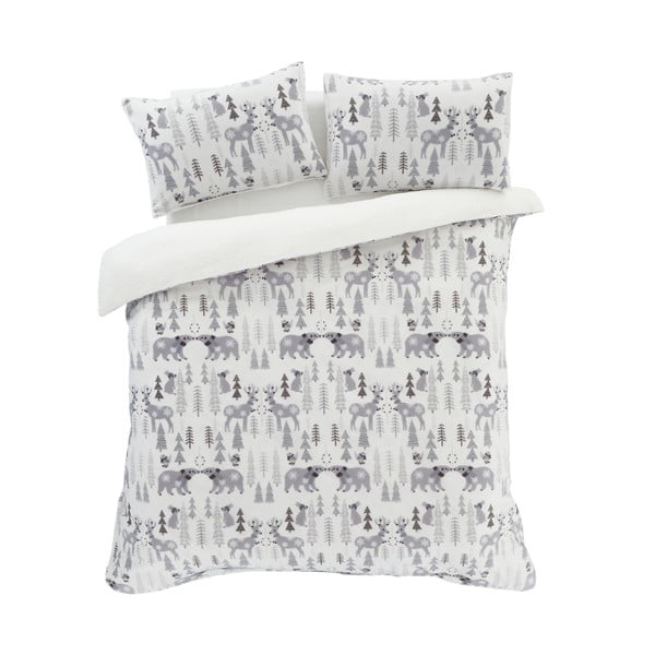 Biancheria da letto singola bianca-grigia in micro felpa 135x200 cm Winter Wonderland - Catherine Lansfield-image-2