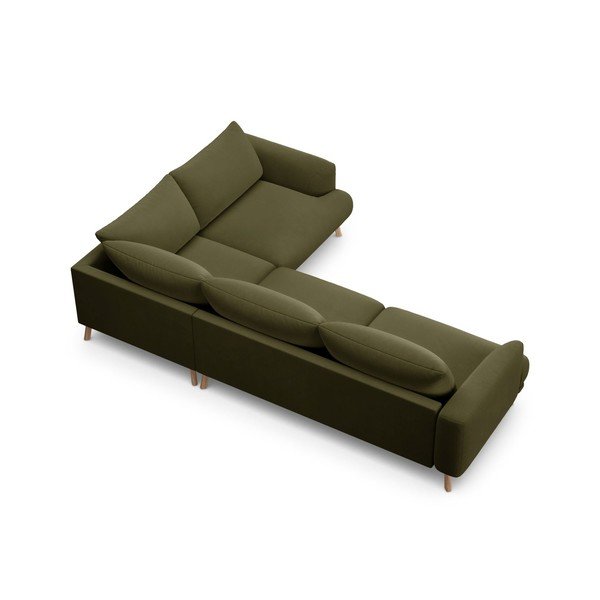 Divano angolare verde (con penisola a destra/a L) con rivestimento in velluto Naomi – Micadoni -image-3