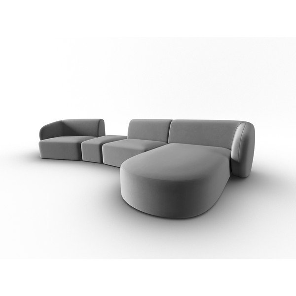 Divano angolare grigio (con penisola a destra/con chaise lounge) con rivestimento in velluto Paolo – Milo Casa-image-2