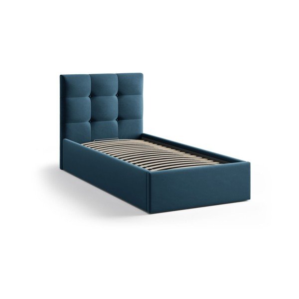 Letto singolo imbottito blu con contenitore con rete inclusa 90x200 cm Phaedra – Micadoni -image-2