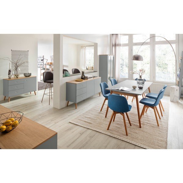 Credenza a due ante grigia con gambe in rovere e 3 cassetti Dot - Tenzo-image-4