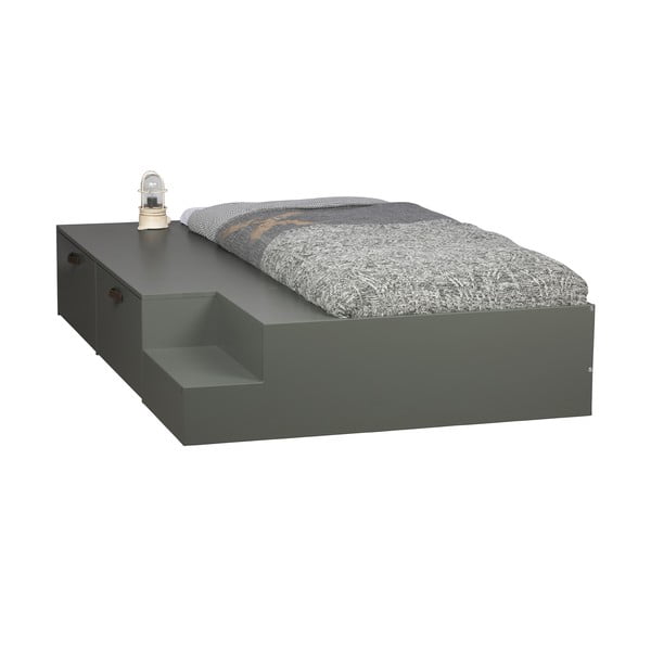 Letto per bambini in legno di pino verde-grigio con contenitore 80x200 cm Stage - vtwonen-image-3