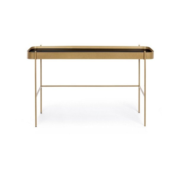 Tavolo consolle dorato con piano in vetro 43x120,5 cm Rashida – Bizzotto-image-2