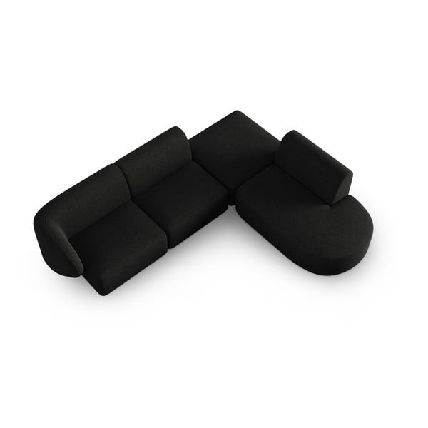 Divano angolare nero (con penisola a destra/a L) con rivestimento in ciniglia Paolo – Milo Casa-image-1