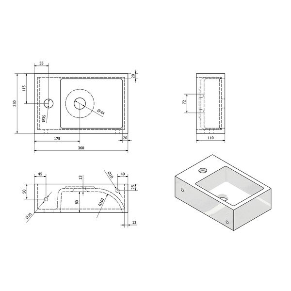 Lavabo piccolo bianco in marmo fuso, lato destro Alabama - Sapho-image-3