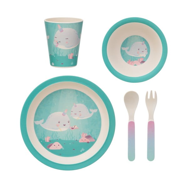 Set di 5 pezzi di stoviglie e posate Alma Narwhal per bambini - Sass & Belle