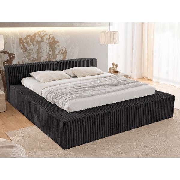 Letto matrimoniale imbottito nero con contenitore e rete inclusi 140x200 cm Cloe – Ropez-image-1