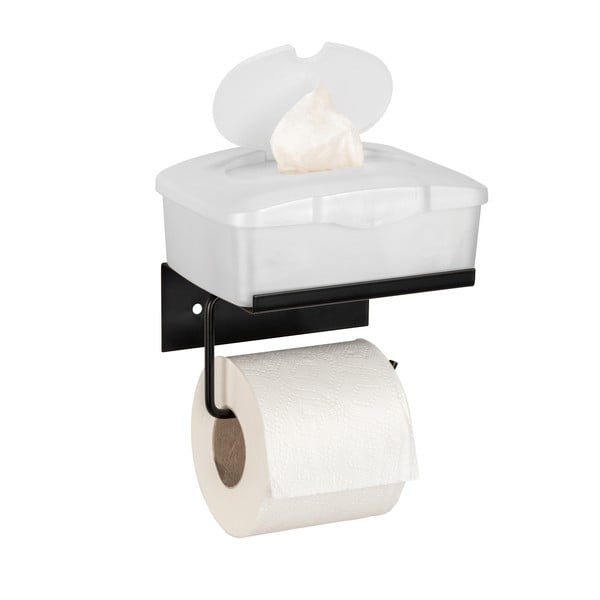 Porta carta igienica in metallo nero autoportante con ripiano Desulo - Wenko-image-3