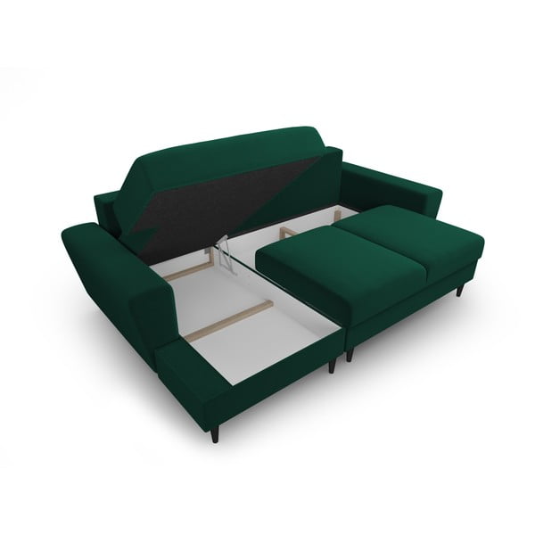 Divano angolare verde allungabile e con contenitore (con penisola a sinistra/con chaise lounge) con rivestimento in velluto Kyoto – Cosmopolitan Design-image-3