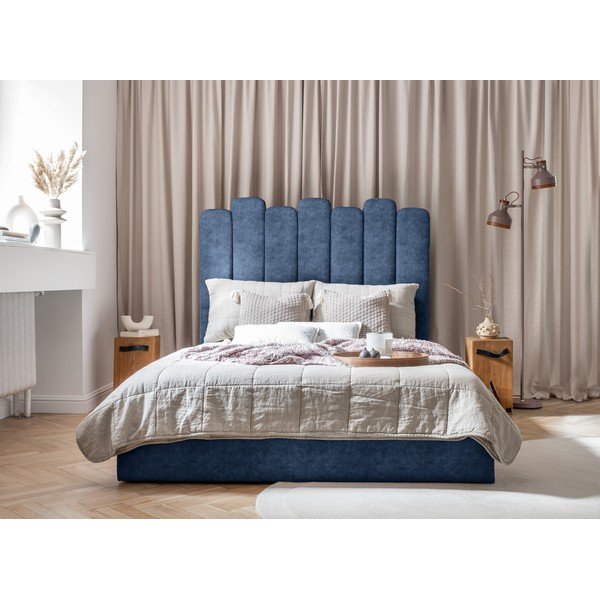 Letto matrimoniale imbottito blu con vano contenitore con griglia 160x200 cm Dreamy Aurora - Miuform-image-3