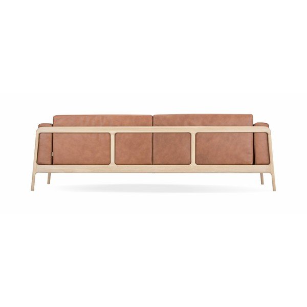 Divano in pelle di bufalo marrone cognac con struttura in rovere massiccio , 240 cm Fawn - Gazzda-image-4
