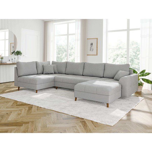 Divano angolare in velluto a coste grigio chiaro (angolo destro/U) Ariella - Ropez-image-3