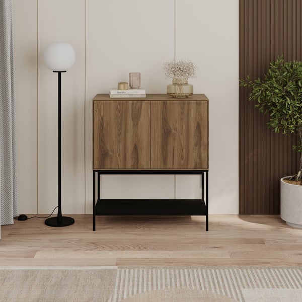 Mobile effetto rovere con decoro nero-naturale 80x90x40 cm Amira - Marckeric-image-3