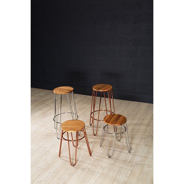 Sedia da bar argentata/di colore naturale in olmo massiccio (altezza della seduta 75 cm) District – Premier Housewares-image-2