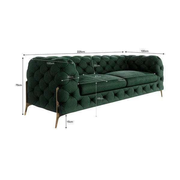 Divano verde scuro con rivestimento in velluto 225 cm Chelsea Bis – Ropez-image-4
