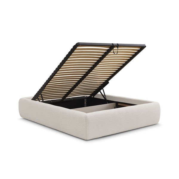 Letto matrimoniale imbottito bianco con contenitore/senza testiera con rete inclusa 160x200 cm Inera – Bobochic Paris-image-3