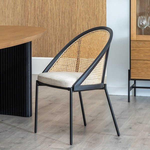 Sedia da pranzo beige/di colore naturale in imbottito – Ixia-image-1
