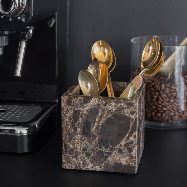 Organizer da bagno in marmo marrone scuro per tamponi di cotone Marble - Mette Ditmer Denmark-image-4