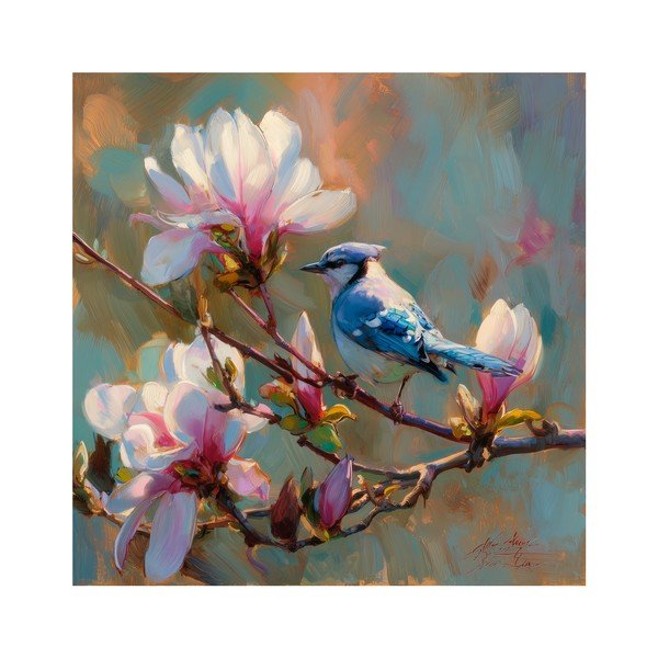 Dipinto stampato dipinto su tela 32x32 cm Bluejay & Blossom – Styler