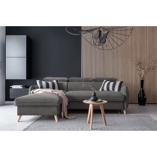 Divano letto angolare in velluto grigio scuro (angolo sinistro) Sweet Harmony - Miuform-image-1