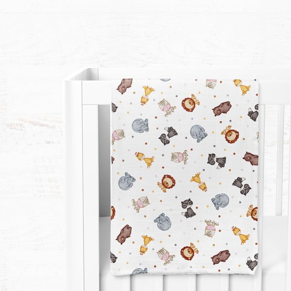 Coperta per bambini bianca in mussola 75x100 cm Zoo – Mijolnir-image-3