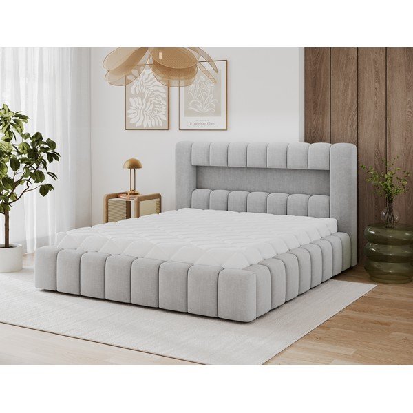 Letto matrimoniale imbottito grigio chiaro con contenitore con rete inclusa 160x200 cm Lamica – ELTAP-image-1