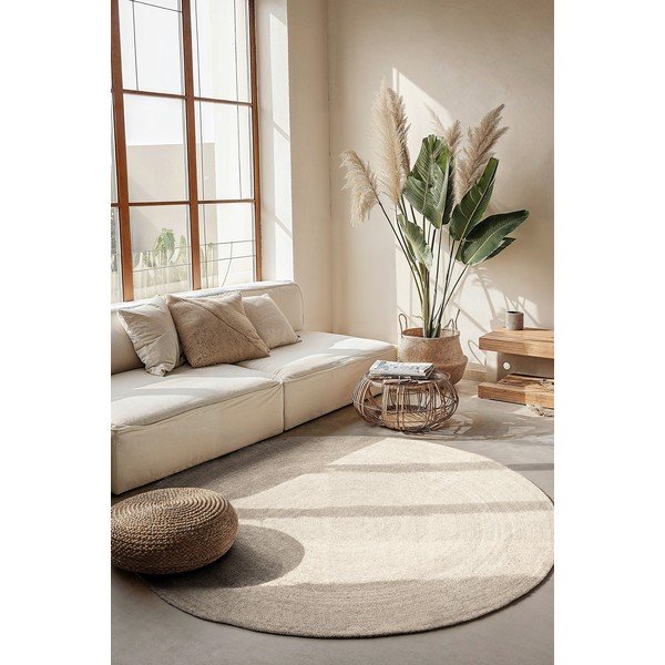 Tappeto rotondo color crema in iuta reversibile/tessuto a mano ø 100 cm Braided – Hanse Home-image-1
