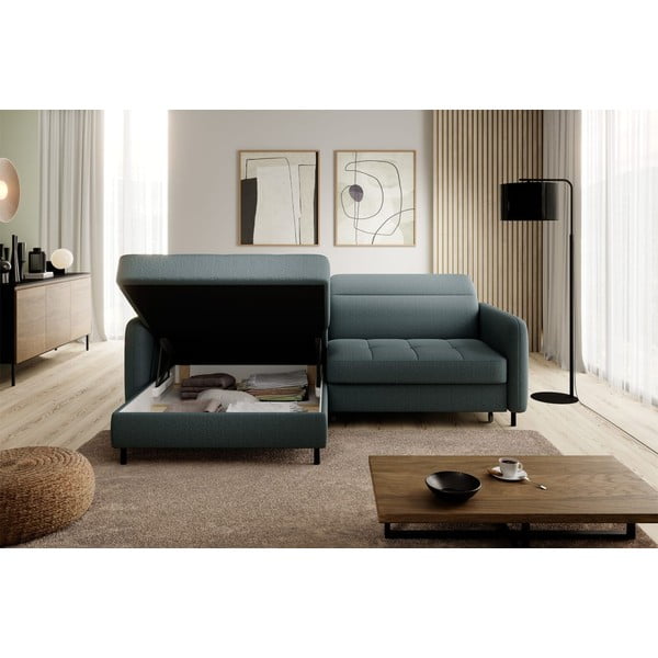 Divano angolare verde polveroso allungabile/con contenitore (con penisola a sinistra/con chaise lounge) e rivestimento in velluto Gomsi – ELTAP-image-4