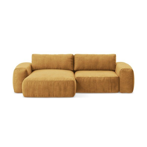 Divano angolare color senape allungabile (con penisola a sinistra/con chaise lounge) con rivestimento in ciniglia Kuki – Makamii