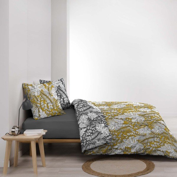 Biancheria da letto matrimoniale in microfibra gialla 240x220 cm Calaos - douceur d'intérieur-image-1